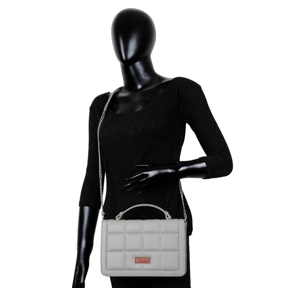 Ladies' Quilted Crossbody Sling Bag –Vegan Leather Grey Top Shoulder Handle Bag - Picture 10 of 10